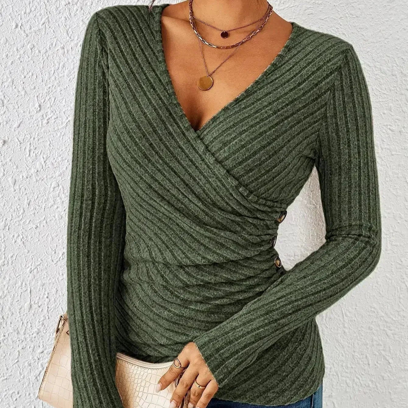 Women's - Long Sleeve Tummy Tucking Top - Soft Fabric, Flattering Fit