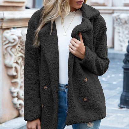 Women's - Sherpa Coat - Full Size with Lapel Collar - Warm and Cosy Winter Outerwear