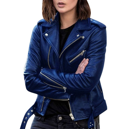 Women's - Casual Biker Jacket - Zip Closure Style