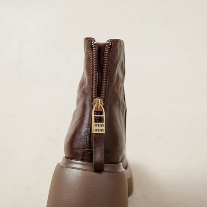 Women's - Cowhide Platform Boots - Zip-Up Enclosure