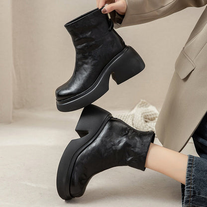Women's - 50mm Platform Boots - Back Zip, Round Toe Style