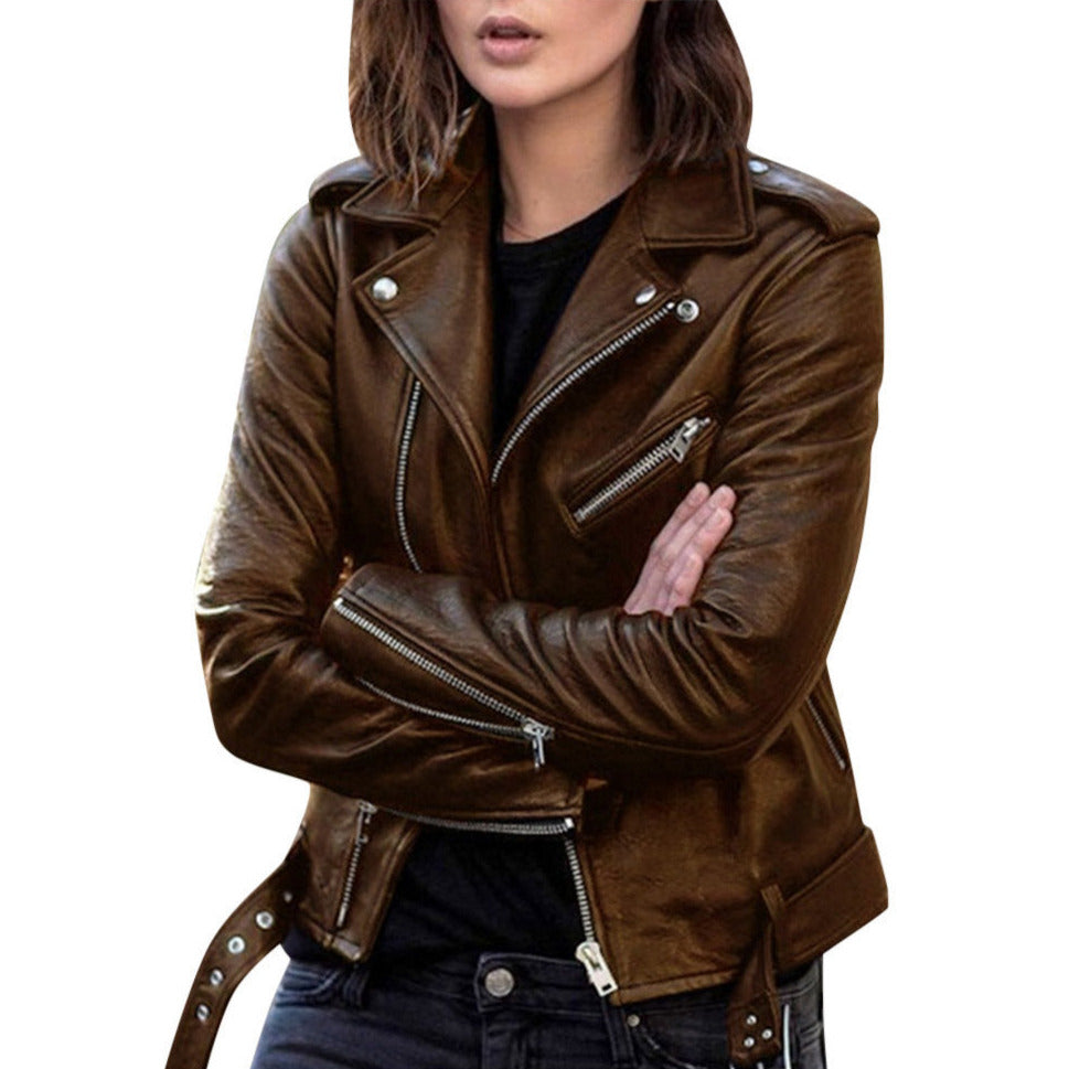 Women's - Casual Biker Jacket - Zip Closure Style