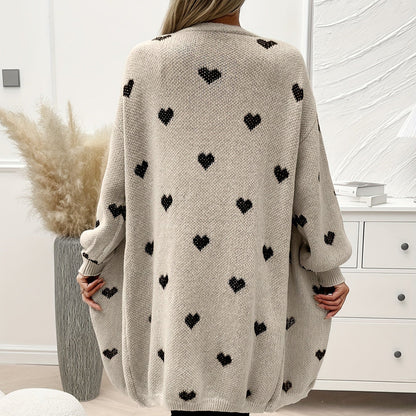 Women's - Heart Pattern Cardigan - Long Sleeve Style