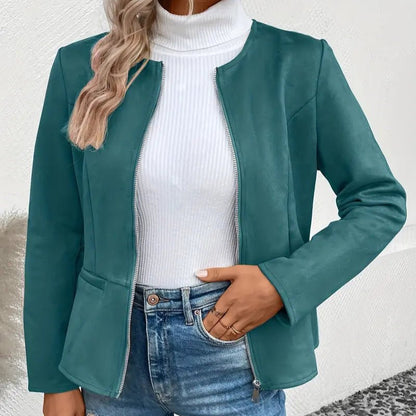 Women's - Tailored Jacket - Minimalist Zip-Up Design - Smart Casual Outerwear