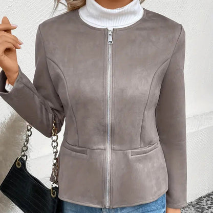 Women's - Tailored Jacket - Minimalist Zip-Up Design - Smart Casual Outerwear