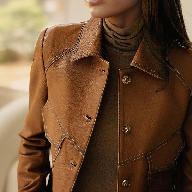 Women's - Brown Long Sleeve Jacket - Stylish Design
