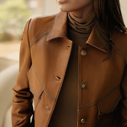 Women's - Brown Long Sleeve Jacket - Stylish Design