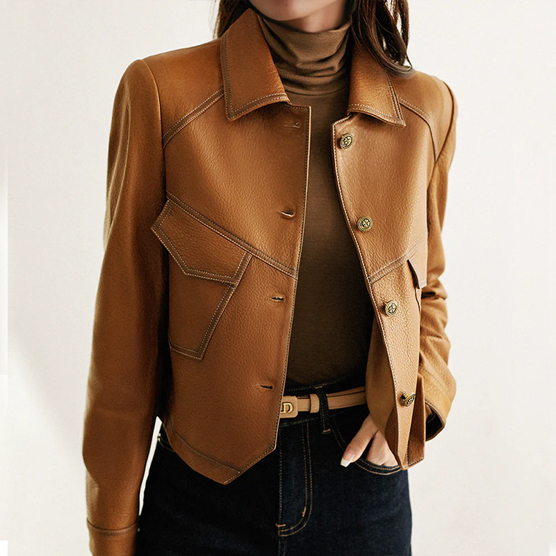 Women's - Brown Long Sleeve Jacket - Stylish Design