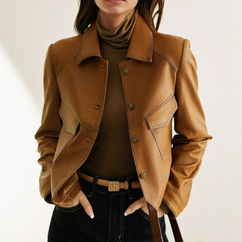 Women's - Brown Long Sleeve Jacket - Stylish Design