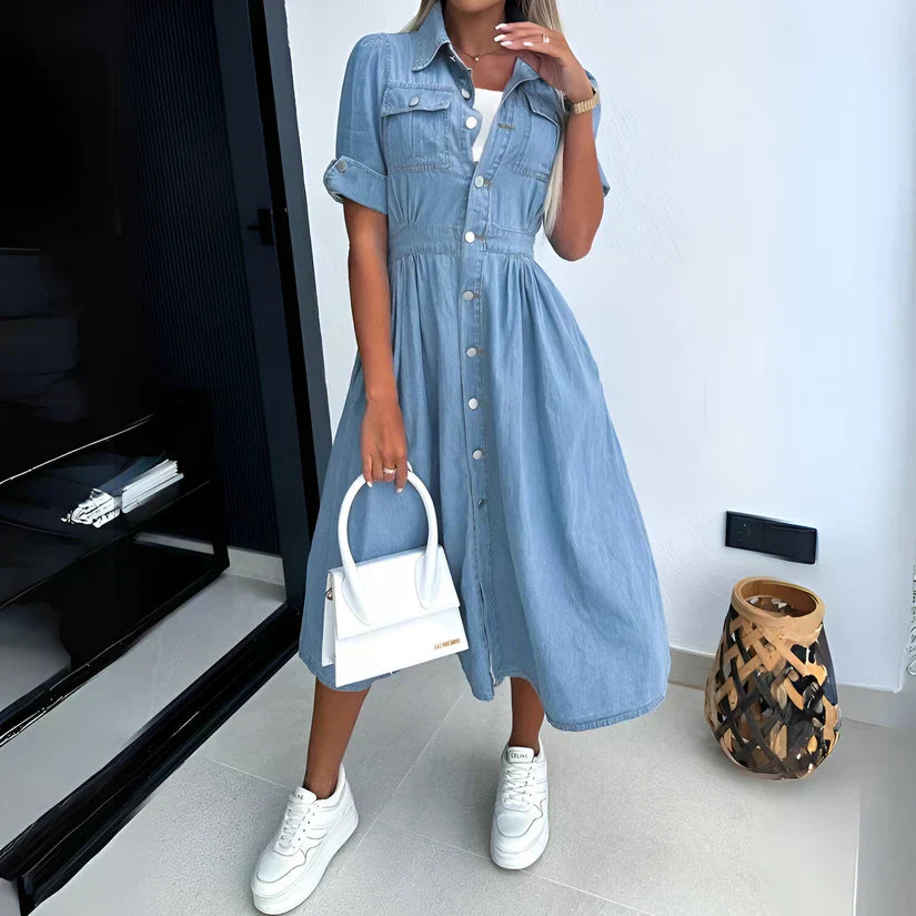 Women's - Stylish Denim Midi Dress - Summer Style