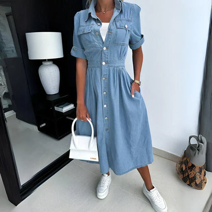 Women's - Stylish Denim Midi Dress - Summer Style