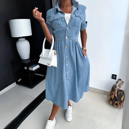 Women's - Stylish Denim Midi Dress - Summer Style