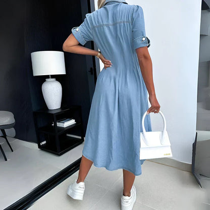 Women's - Stylish Denim Midi Dress - Summer Style