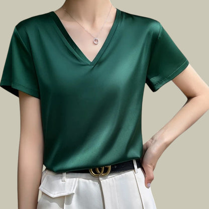 Women's - Elegant Silk T-Shirt - Luxurious Comfort & Style