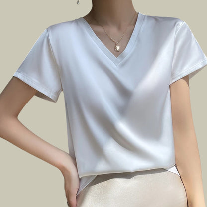 Women's - Elegant Silk T-Shirt - Luxurious Comfort & Style