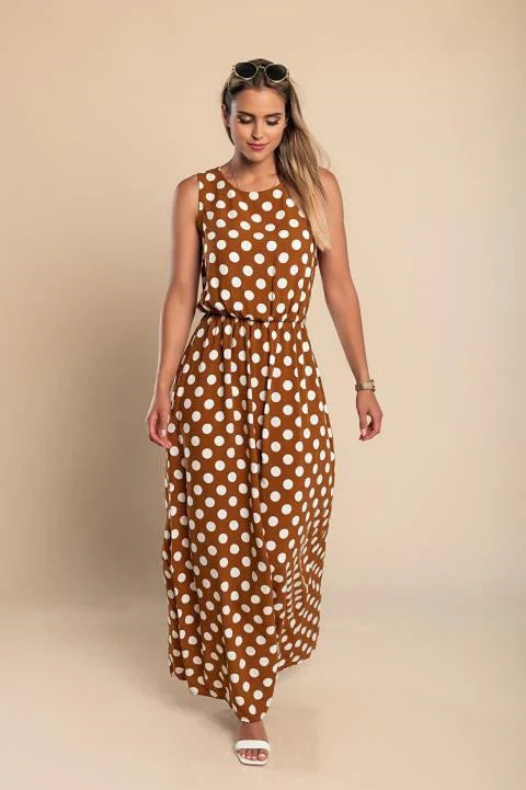 Women's - Polka Dot Maxi Dress - Breezy Cotton Blend - Stylish Summer Fashion - Perfect for Any Occasion