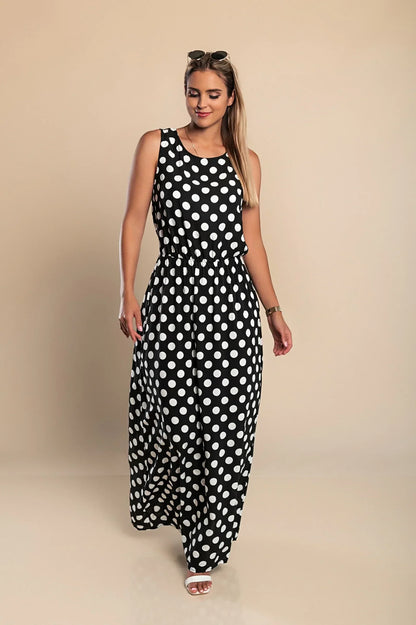 Women's - Polka Dot Maxi Dress - Breezy Cotton Blend - Stylish Summer Fashion - Perfect for Any Occasion