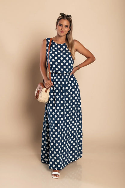 Women's - Polka Dot Maxi Dress - Breezy Cotton Blend - Stylish Summer Fashion - Perfect for Any Occasion