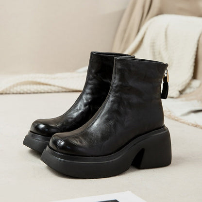 Women's - 50mm Platform Boots - Back Zip, Round Toe Style