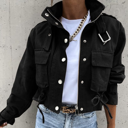 Women's - Stylish Cropped Transition Jacket with Pockets - Versatile Fashion