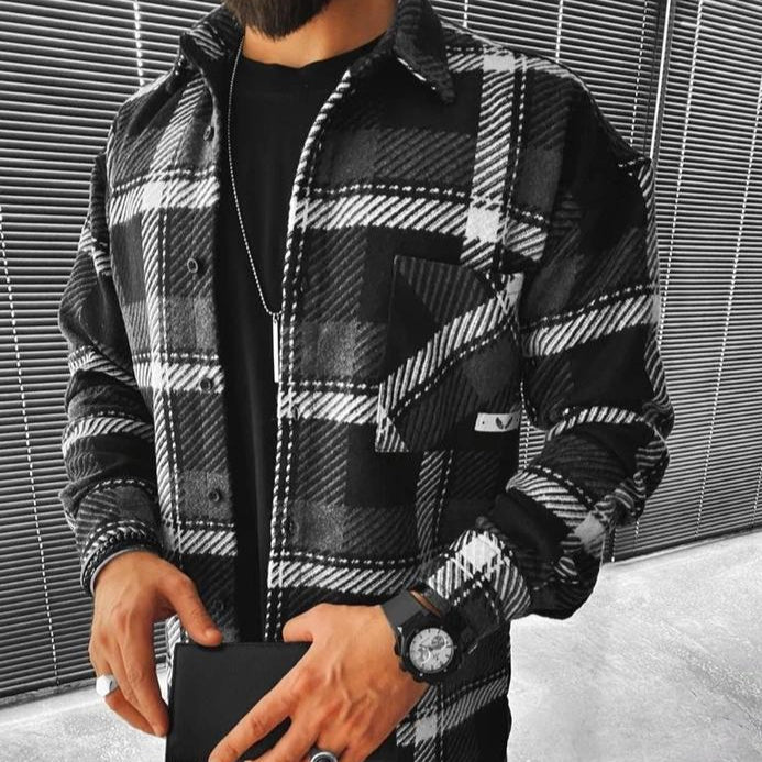 Men's - Checked Casual Shirt - Single-Breasted Polyester - Spring Style