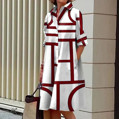 Women's - Geometric Print Dress - Chic & Stylish