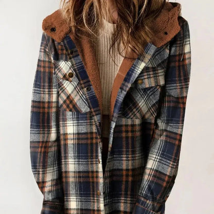 Women's - Plaid Winter Jacket - Hooded Lining
