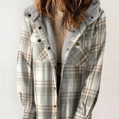 Women's - Plaid Winter Jacket - Hooded Lining