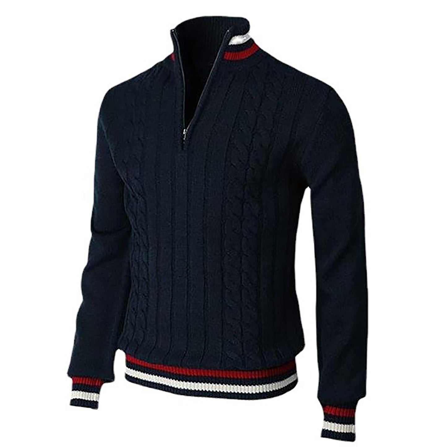 Men's - Sweater - Chunky Knitted Polyester - Slim Fit & Col Zips