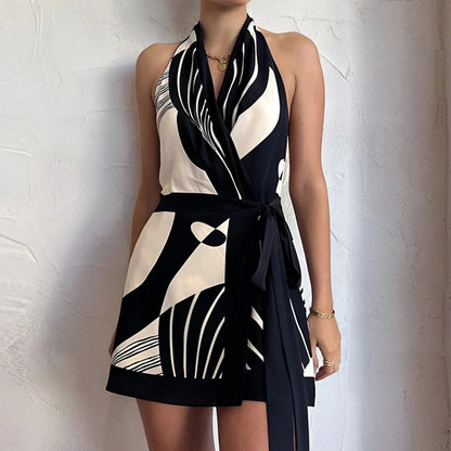 Women's - Backless Short Wrap Dress - Casual Style