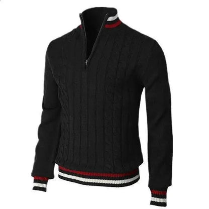 Men's - Sweater - Chunky Knitted Polyester - Slim Fit & Col Zips
