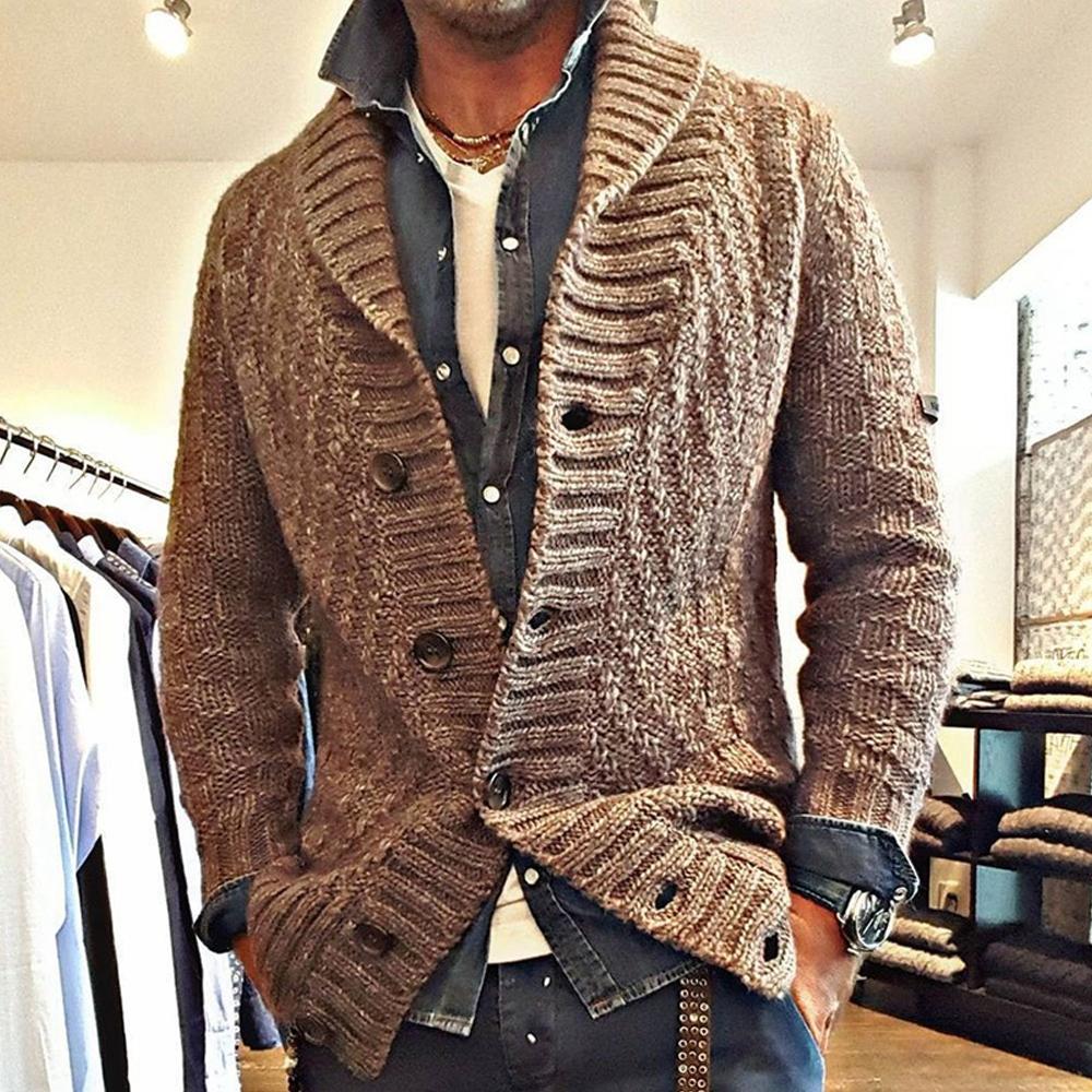 Men's - Vintage Lapel Knit Cardigan Jacket - Stylish & Comfortable Layering