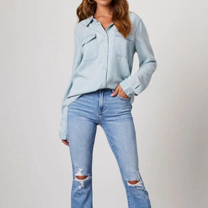 Women's - Relaxed Fit Denim Shirt - Casual Style & Comfort