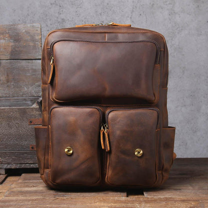 Unisex - Stylish Brown Leather Backpack - Durable & Versatile