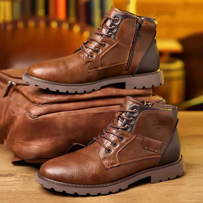Men's - Leather Boots - Zip-Up Lined Winter Style
