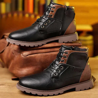 Men's - Leather Boots - Zip-Up Lined Winter Style