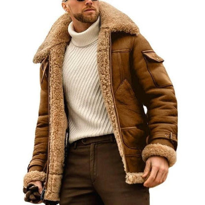 Men's - Warm Lambswool Thick Multi-Pocket Jacket for Winter Comfort