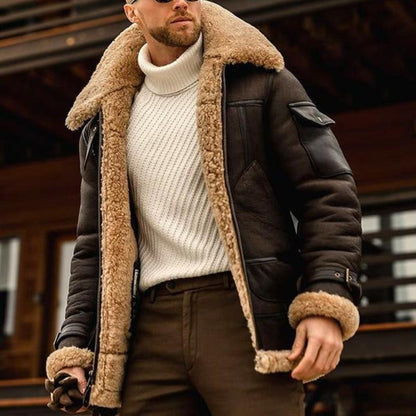 Men's - Warm Lambswool Thick Multi-Pocket Jacket for Winter Comfort