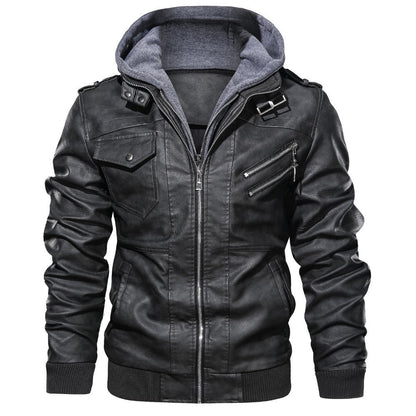 Men's - Hooded Biker Jacket - Stylish Casual Outerwear