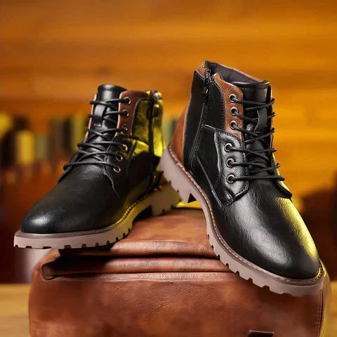 Men's - Leather Boots - Zip-Up Lined Winter Style