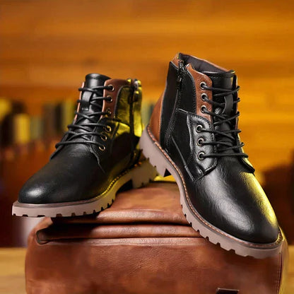 Men's - Leather Boots - Zip-Up Lined Winter Style