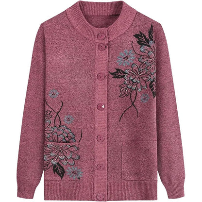 Women's - Floral Charm Cardigan - Cosy Knitwear - Stylish Floral Design - Ideal for Layering and Comfort