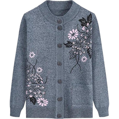 Women's - Floral Charm Cardigan - Cosy Knitwear - Stylish Floral Design - Ideal for Layering and Comfort