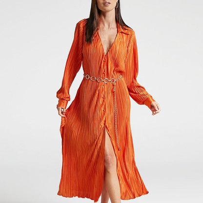 Women's - Pleated Long Dress - Elegant Style
