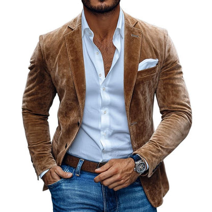 Men's - Casual Blazer - Solid Suede Notch Lapel - Stylish Two Button Design