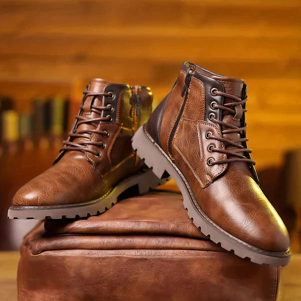 Men's - Leather Boots - Zip-Up Lined Winter Style