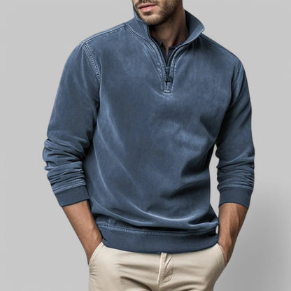 Men's - Casual Half-Zip Jumper - Soft Fabric Stand Collar - Stylish Everyday Wear