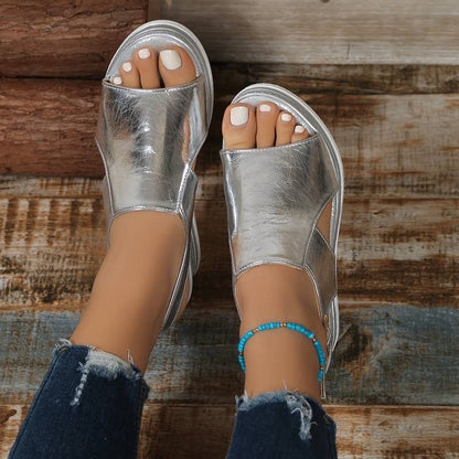 Women's - Metallic Sandals – Stylish Design, Comfortable Fit – Casual Footwear
