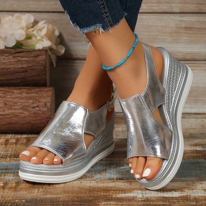 Women's - Metallic Sandals – Stylish Design, Comfortable Fit – Casual Footwear