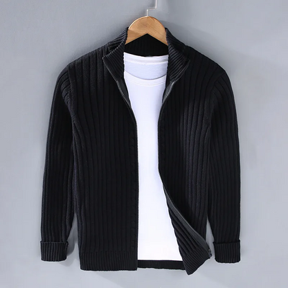 Men's - Knit Cardigan - Ribbed Open Front